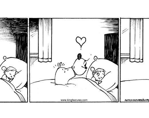 Comic by Patrick McDonnell showing a dog and child hugging 