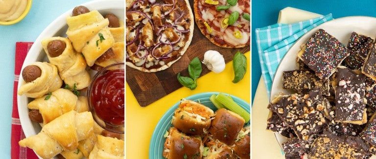 Delicious plant-based dishes on colorful backgrounds