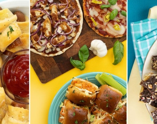 Delicious plant-based dishes on colorful backgrounds
